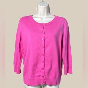 Talbots Pink 100% Pima Cotton Button Up Cardigan Sweater 3/4 Sleeve SZ PL